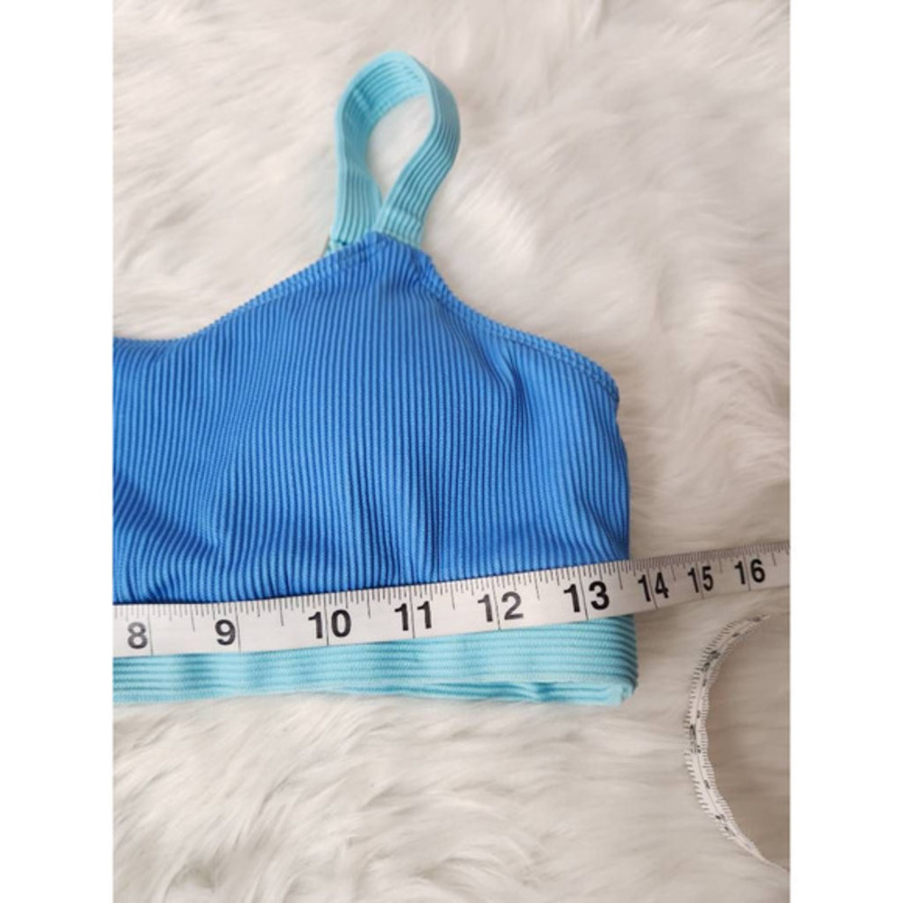 Shein Womens Bikini Swimsuit Blue Turquoise Color Block Retro High Cut Ribbed L - Picture 3 of 7